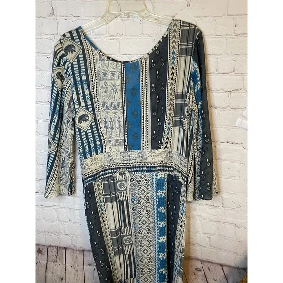 Earthbound Maxi Blue Paisley  Floral Bohemian Tiered  Dress Medium - Picture 4 of 5